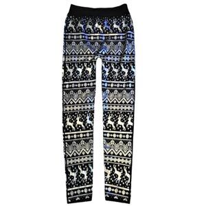 LN METALIC SILVER AND BLACK REINDEER AND SNOWFLAKE LEGGINGS SZ.S/M